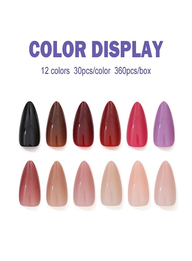 TOGZOM 12Packs 360Pcs Almond Nail Tips Short Almond Press on Nails Solid Color False Nail Tips Glossy Acrylic Fake Nails Press on Pure Nail Art for Women Girls Daily Wear Manicure 15 Size - 12 Colors - Image 3